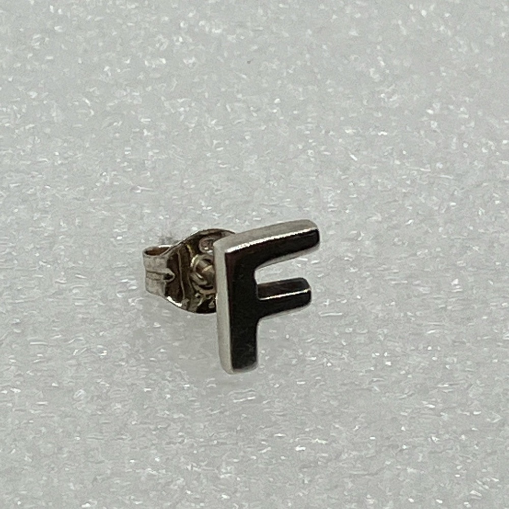 Vintage 925 Sterling Silver Letter F Stud Earring w Butterfly Backing